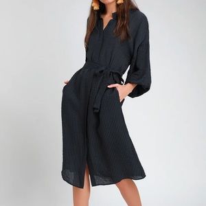 Navy Blue Striped Shirt Dress